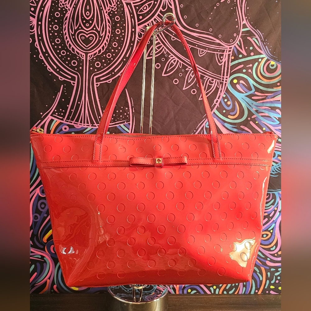 Kate Spade Red Patent Dot Shoulder Tote Bag